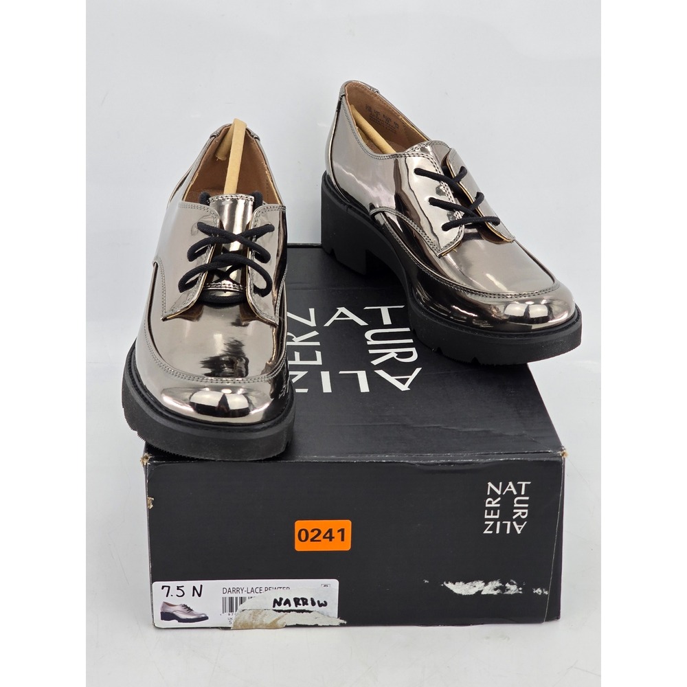 Naturalizer Darry-Lace Oxfords Womens 7.5N Pewter Metallic Platform -Excellent